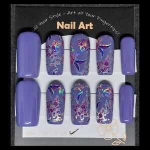 🔴SALE SET🔴Floral Purple Hard Gel Press On Nail Art Set